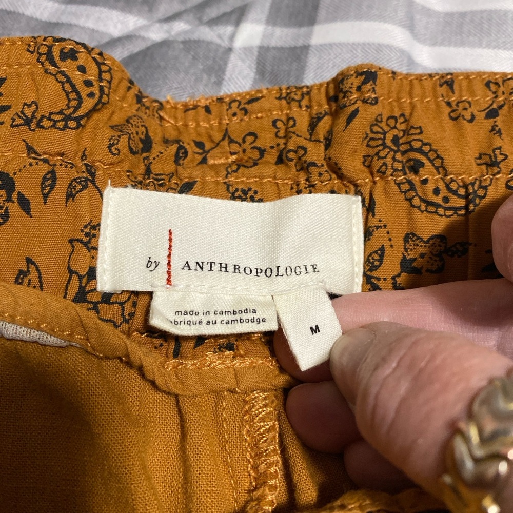 Anthropologie Paperbag Waist Cotton Pants Mustard Floral Cuffs Boho Style Size M - Picture 5 of 13